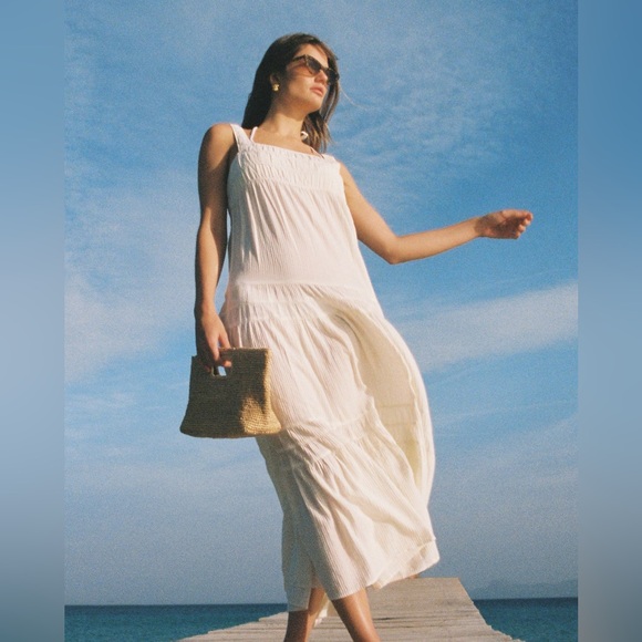 JCrew Airy Gauze Dress Womens Size Large White CI269 Tiered Cottagecore - Picture 3 of 9